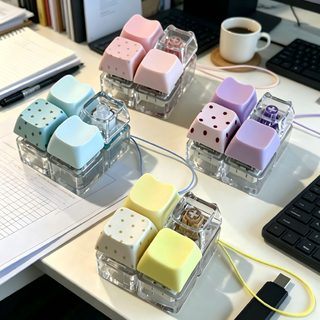 Keyzonic 고양이 투명 키캡 누르기 스트레스 해소 장난감 키링 마카롱 가방 장식