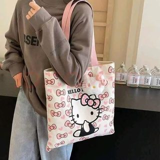 여성 대용량 캔버스 토트백 학생 숄더백 손가방 귀여운 고양이 캐릭터 통근용