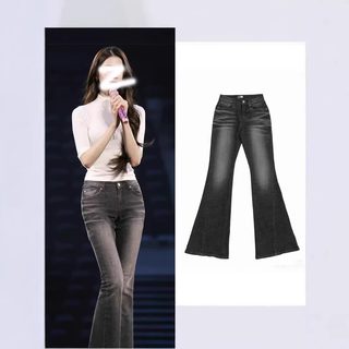 여성 청바지 슬림핏 데님 롱팬츠 빈티지 하이웨이스트 스트레이트 블랙 진청 바지