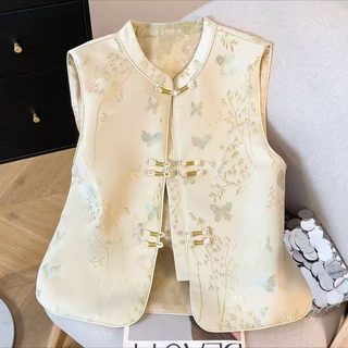 여성 신중식 나비 자카드 조끼 봄가을 차이나풍 개량한복 루즈핏 민소매 베스트