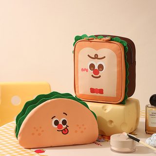 귀여운 카툰 대용량 화장품 파우치 옥스포드 원단 여행용 타코 토스트 수납가방