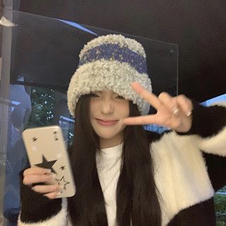 여성 가을 겨울 폴리에스터 손뜨개 배색 버킷햇 방한 보온 니트 벙거지 모자