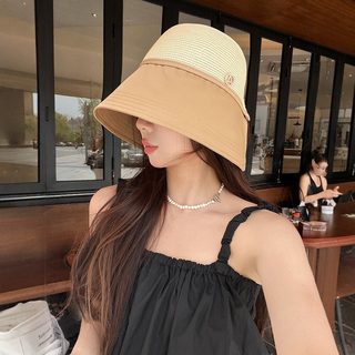 여름 자외선차단 대챙 배색 밀짚 버킷햇 여리핏 얼굴소멸 썬캡 겸용 접이식