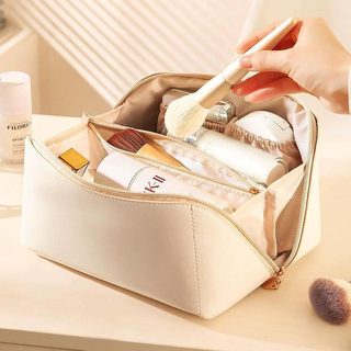 PU 대용량 화장품 파우치 휴대용 여행용 세면도구 수납 필로우백