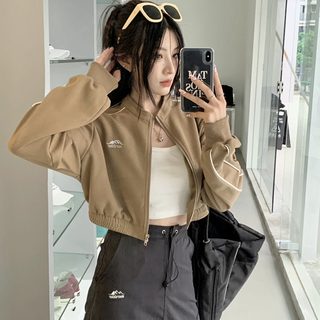 여성 가을 크롭 집업 재킷 슬림핏 카라넥 긴팔 캐주얼 스포츠 점퍼