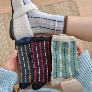 여성 양말 레트로 케이블 레이스 중목 양말 흡습속건 데일리 양말