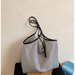 레트로 스트라이프 캔버스 숄더 토트백 여름 데일리 출근용 일본 감성 가방