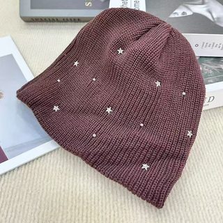 남녀공용 빈티지 스터드 큐빅 니트 비니 동물 자수 방한 털모자 54-62cm