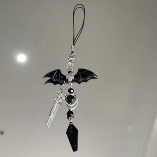 고딕 펑크 비즈 휴대폰 스트랩 블랙 곰돌이 악마 날개 하트 가방 키링