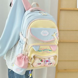 고양이 패턴 대용량 여성 백팩 중고등학생 학교 책가방 나일론 척추 보호