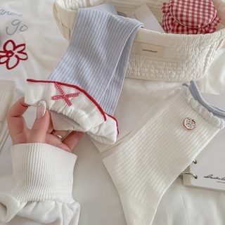 여성 중목 양말 면 혼방 자수 캐릭터 데일리 캐주얼 봄 가을용