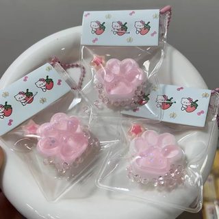 고양이 발바닥 말랑이 키링 TPR 촉감 스트레스 해소 주물럭 장난감 핑크 화이트 1개