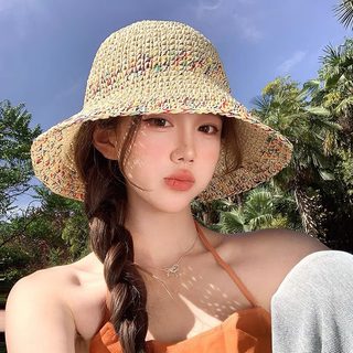 여성 여름 밀짚 버킷햇 대챙 UV차단 통기성 해변 보넷