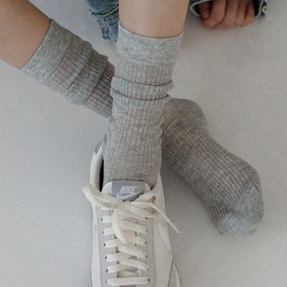 여성 중목 양말 봄여름 얇은 골지 순면 무봉제 통기성 데일리 양말