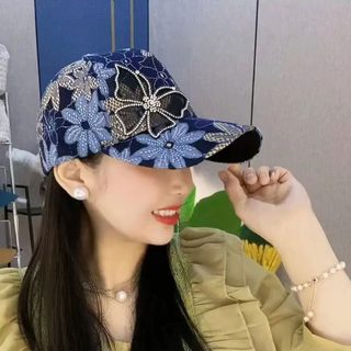 잔꽃 레이스 배색 메쉬 캡 여름 통기성 와이드챙 자외선 차단 야구모자