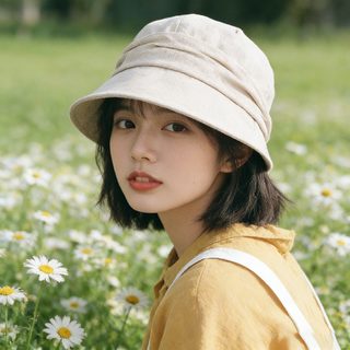 여성 코튼 버킷햇 봄가을 주름 벙거지 모자 자외선 차단 휴양지 데일리 챙모자