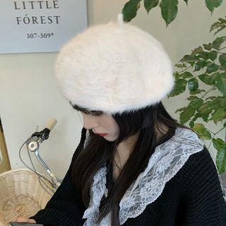 여성 토끼털 베레모 무지 영국풍 화가모자 가을 겨울 방풍 보온 M 56-58cm