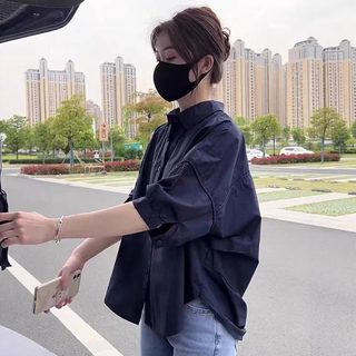 여성 루즈핏 셔츠형 블라우스 2025 여름 반팔 아우터 셔츠 카라 기본 무지 심플 데일리