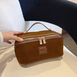여성 PU 대용량 화장품 파우치 빈티지 손잡이 메이크업 세면용품 수납가방