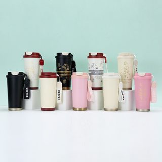 500ml 304 스테인리스 진공 보온병 은방울꽃 빨대 손잡이 텀블러 학생 휴대용 대용량 커피컵