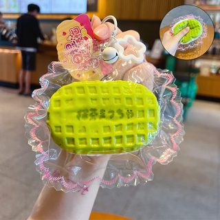 말차 샌드 쿠키 스퀴시 5cm 식품급 실리콘 말랑이 스트레스 해소 가방고리