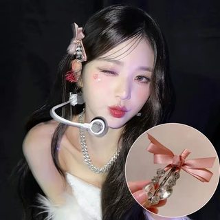 여성 리본 큐빅 집게핀 핑크 블루 블랙 그린 옆머리 잔머리 고정 헤어핀