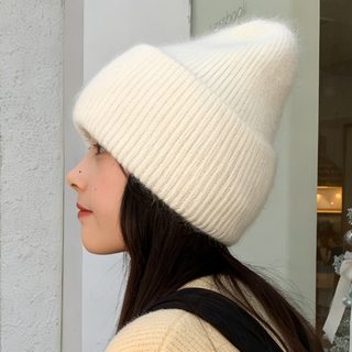 토끼털 니트 비니 M 56-58cm 이중 도톰한 가을 겨울 방한 무챙 모자