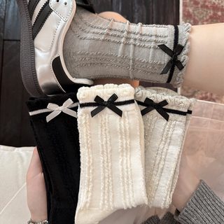 여성 레이스 중목 양말 발레코어 무지 통기성 데일리 양말