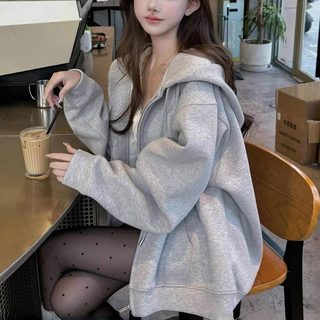 여성 오버핏 후드집업 봄가을 얇은 긴팔 미디엄 롱기장 무지 후드 가디건