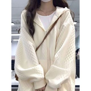 여성 와플 후드 집업 가디건 루즈핏 긴팔 봄가을 데일리 후드티 기모 겨울 아우터