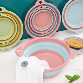 가정용 접이식 플라스틱 대야 휴대용 여행·기숙사 세면·빨래·족욕통 핑크·블루·그린 소형·중형·대형