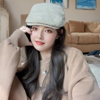 빅사이즈 코튼 헌팅캡 사계절 빈티지 베레모 조절형 단색 숏챙 모자