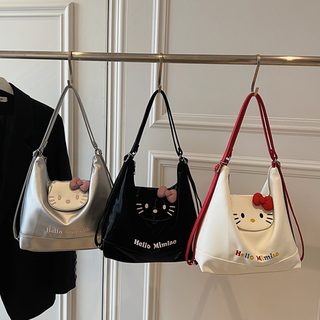 여성 고양이 자수 대용량 토트백 겸 백팩 PU 통근 데일리 가방