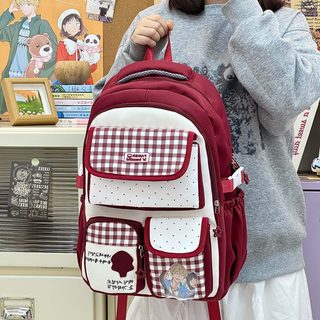 중고등학생 여학생 도트 체크무늬 대용량 덕질 수납 책가방 백팩