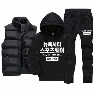 조끼 맨투맨 3종 세트 남자 크로스보더 남성 캐주얼 스포츠 세트 패션 세트