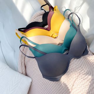 일본풍 심리스 무지 여성 브라 3/4컵 무와이어 얇은 몰드 학생용 큰 가슴 보