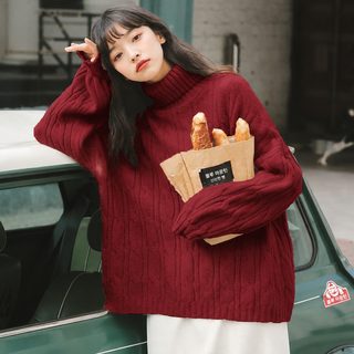 여성 도톰한 터틀넥 니트 루즈핏 미디 롱 풀오버 봄가을 데일리 스웨터