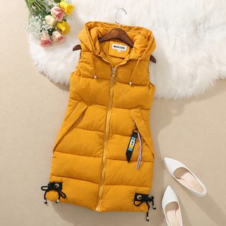 羽绒棉衣马甲女外套秋冬款无袖坎肩中长款连帽马夹棉服背心批发