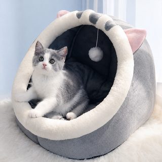 고양이 강아지 하우스 반려동물 집 세탁 가능한 반밀폐형 쿠션 사계절용