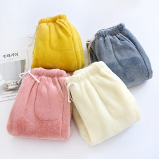 가을 겨울 플란넬 잠옷 바지 여성 초두께 와이드 보온 받침 바지 코랄 벨벳