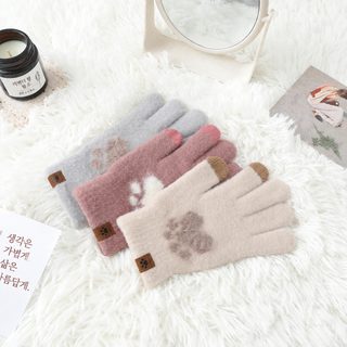 여성 겨울 방한 보온 니트 터치 장갑 학생 자전거 운전용 귀여운 손가락 장