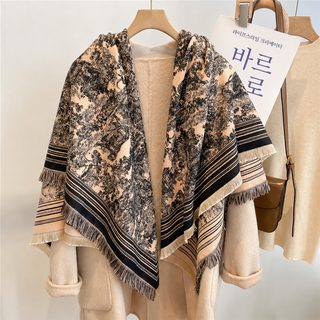 2022 가을겨울 신상 모조 캐시미어 목도리 두께 보온 숄 구미 수술 무늬 정사각형 목도리녀