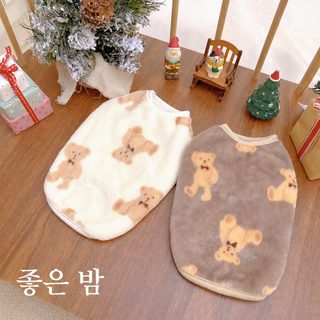 강아지 고양이 곰돌이 후드 조끼 가을 겨울 산호모 보온 실내복