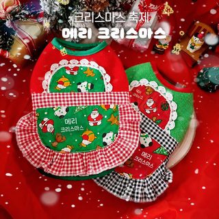 강아지 고양이 겨울 기모 메이드풍 크리스마스 조끼 의류