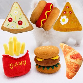 강아지 고양이용 햄버거 감자튀김 봉제 삑삑이 장난감 내구성 치석관리 애