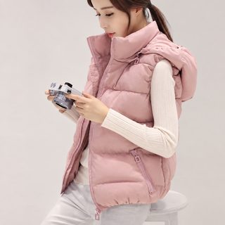 탈부착 후드 여성 겨울 패딩 조끼 숏 베스트 루즈핏 데일리 보온 아우터