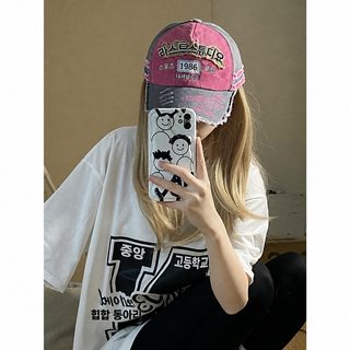 미국식 복고 구멍 난 털끝 오리털모자 여자 패션 물세탁 낡은 야구모자 거