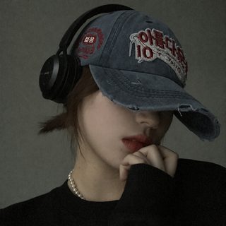 여성 빈티지 워싱 데미지 데님 야구모자 큰 머리둘레 와이드챙 얼굴이 작아