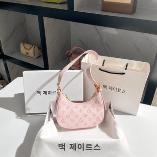 핑크 프린트 여성 숄더백 PU 미니 바게트백 데일리 겨드랑이가방