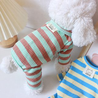 叭萌 강아지 고양이 봄여름 얇은 네발 올인원 홈웨어 스트라이프 옷 토이푸